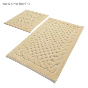 Комплект ковриков для ванной STONE, 2 шт, размер 60 х 100 см и 60 х 50 см, хлопок, цвет бежевый