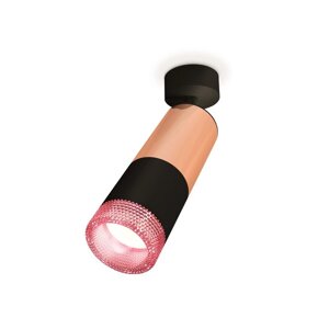 Комплект поворотного светильника с композитным хрусталём Ambrella light, Techno, XM6302002, GU5.3, цвет чёрный песок, золото розовое полированное