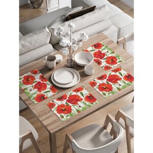 Комплект салфеток для сервировки стола «Ароматные маки», прямоугольные, закруглённые края, размер 30х46 см, 4 шт
