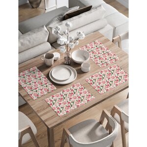 Комплект салфеток для сервировки стола «Королева цветов», прямоугольные, закруглённые края, размер 30х46 см, 4 шт