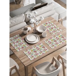 Комплект салфеток для сервировки стола «Море цветов», прямоугольные, закруглённые края, размер 30х46 см, 4 шт
