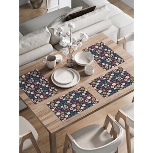 Комплект салфеток для сервировки стола «Поле цветов», прямоугольные, закруглённые края, размер 30х46 см, 4 шт