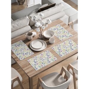 Комплект салфеток для сервировки стола «Полевые цветы», прямоугольные, закруглённые края, размер 30х46 см, 4 шт