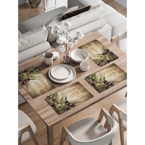 Комплект салфеток для сервировки стола «Ветка оливок», прямоугольные, закруглённые края, размер 30х46 см, 4 шт
