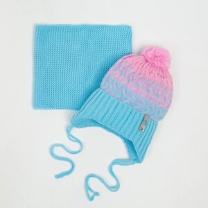 Комплект (шапка/снуд) для девочки, цвет голубой размер 47-50 см
