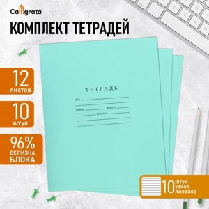 Комплект тетрадей из 10 штук, 12 листов в узкую линию Бумажная фабрика "Зелёная обложка", 60 г/м2, блок офсет, белизна 96%