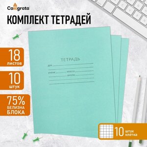 Комплект тетрадей из 10 штук, 18 листов в клетку КПК "Зелёная обложка", блок №2, белизна 75%серые листы)