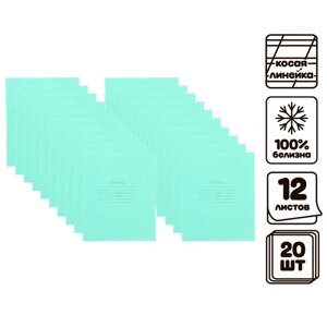 Комплект тетрадей из 20 штук, 12 листов в косую линию КПК "Зелёная обложка", блок офсет, белизна 92%