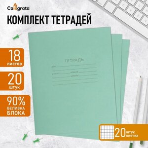 Комплект тетрадей из 20 штук, 18 листов в клетку КПК "Зелёная обложка", блок офсет, белизна 90%