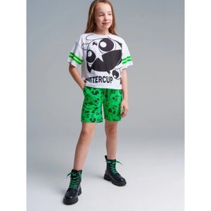 Комплект трикотажный для девочек: футболка, шорты PlayToday, рост 158 см