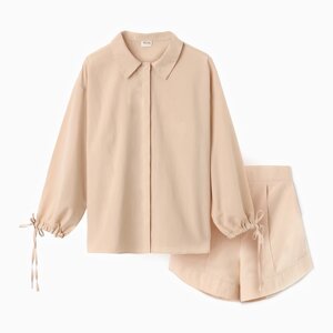 Комплект женский (блузка, шорты) MINAKU: Casual Collection цвет бежевый, р-р 46