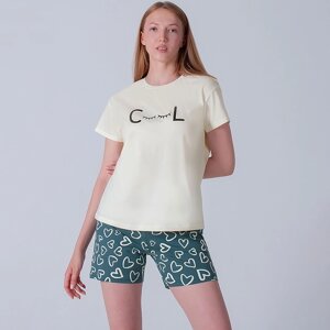 Комплект женский домашний (футболка/шорты), цвет морская волна, размер 46