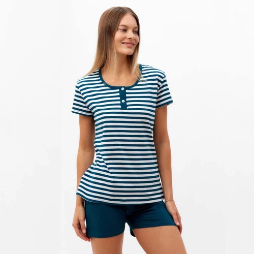Комплект женский (футболка/шорты), цвет изумрудная полоса, размер 46
