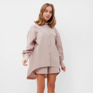 Комплект женский (рубашка, шорты) MINAKU: Oversize цвет серо-розовый, р-р 44