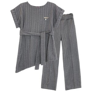 Комплект женский: жакет, брюки, размер 52, цвет серый