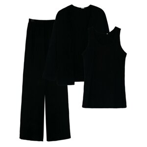 Комплект женский: жакет, майка, брюки, размер 44, цвет чёрный