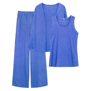 Комплект женский: жакет, майка, брюки, размер 44, цвет синий