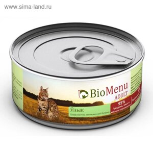 Консервы BioMenu ADULT для кошек, мясной паштет с языком 95%мясо, 100 г.