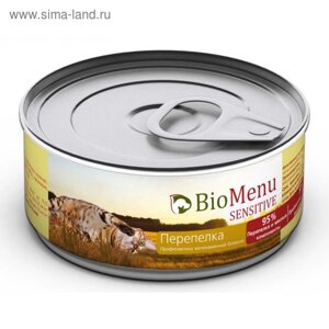 Консервы BioMenu SENSITIVE для кошек, мясной паштет с перепелкой 95%мясо, 100 г.