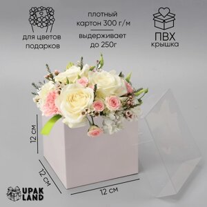 Коробка для цветов с PVC крышкой, 12 х 12 х 12 см, белая