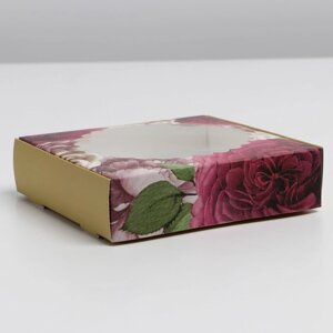 Коробка для макарун с низкими бортами, кондитерская упаковка, «Цветочная», 11х 11х 3 см