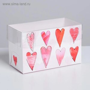 Коробка на 2 капкейка, кондитерская упаковка «Любви», 16 х 8 х 10 см