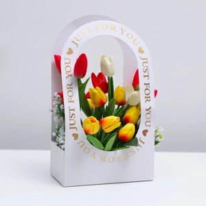 Коробка-переноска для цветов «Для тебя» 22 12 38 см, белая