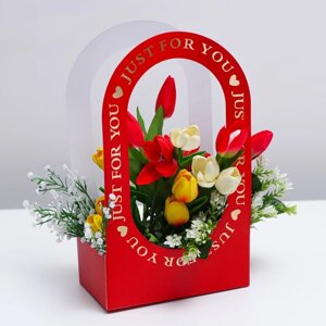Коробка-переноска для цветов «Для тебя» 22 12 38 см, красная