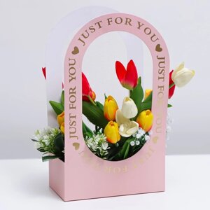 Коробка-переноска для цветов «Для тебя» 22 12 38 см, розовая