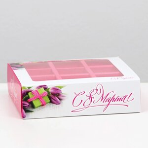 Коробка под 9 конфет с обечайкой "с 8 марта! тюльпаны, 13,7 х 13,7 х 3,5