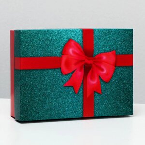 Коробка подарочная «Бант», зеленый-красный, 21 х 15 х 5 см