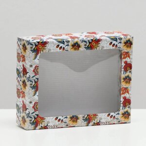 Коробка подарочная крышка-дно "Цветы", с окном, 18 х 15 х 5 см