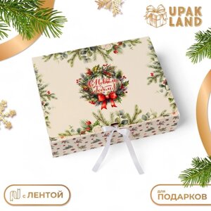 Коробка подарочная новогодняя складная, упаковка, «Еловые веточки», 31 24,5 8 см .