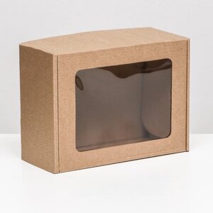 Коробка самосборная, бурая с окном, 22 х 16,5 х 9,5 см
