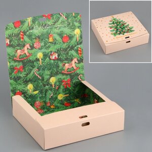 Коробка складная двухсторонняя «Новогодняя ёлка», 20 18 5 см, БЕЗ ЛЕНТЫ