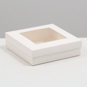 Коробка складная, крышка-дно,с окном, белая, 23 х 23 х 6,5 см