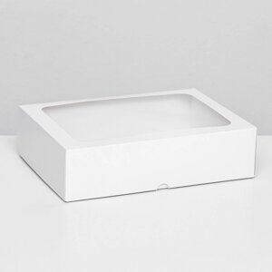 Коробка складная, крышка-дно, с окном, белый, 25 х 18 х 6,5 см,