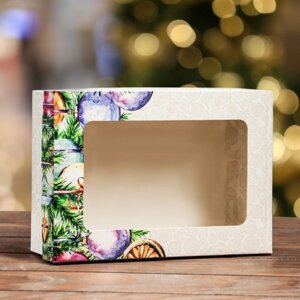 Коробка складная, крышка-дно, с окном "Новогоднее украшение" 24 х 17 х 8 см