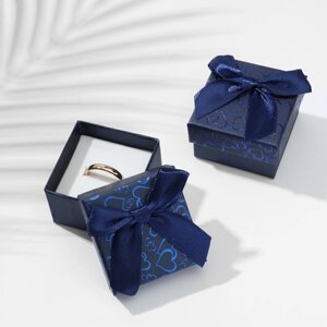 Коробочка подарочная под кольцо "Блестящие сердца", 5 x 5 (размер полезной части 4,4 х 4,4 см), цвет синий