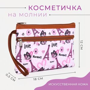 Косметичка на молнии, с ручкой, наружный карман, с ручкой, цвет розовый