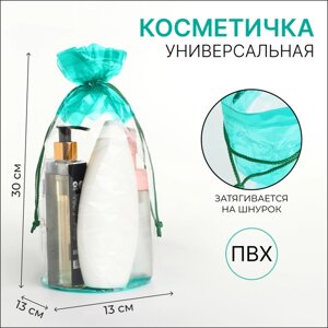 Косметичка на шнуре, цвет прозрачный/зелёный