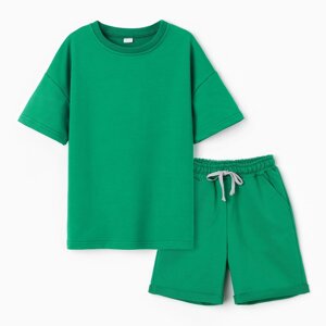Костюм детский (футболка, шорты), цвет зеленый, рост 104