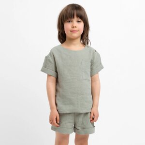 Костюм (футболка и шорты ) детский KAFTAN «Муслин», размер 32 (110-116 см), зелёный