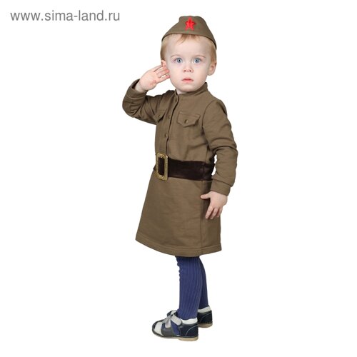 Костюм военного для девочки: платье, пилотка, трикотаж, хлопок 100%рост 92 см, 1,5-3 года, цвета МИКС