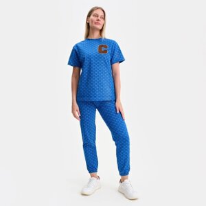 Костюм женский (футболка, брюки), цвет синий, размер one size (44-48)