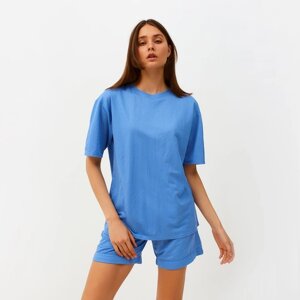 Костюм женский (футболка, шорты) MINAKU: Casual collection цвет голубой, размер 48
