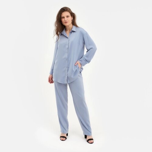 Костюм женский (рубашка, брюки) MINAKU: Silk pleasure цвет серо-голубой, размер 50