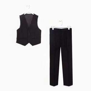 Костюм (жилет/ брюки) для мальчиков, цвет чёрный, рост 152см