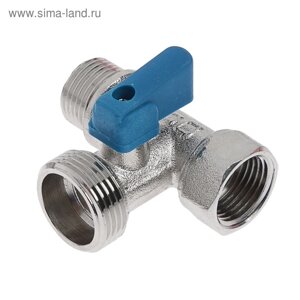 Кран шаровой "СТМ", трехпроходной, 1/2"х3/4"х1/2", для бытовых приборов, никелированный