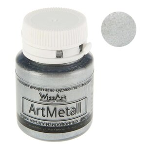 Краска акриловая Metallic 20 мл, WizzArt, серебро металлик, морозостойкая